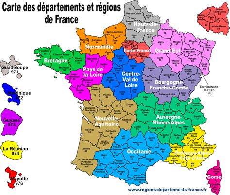 Carte des régions et départements de France