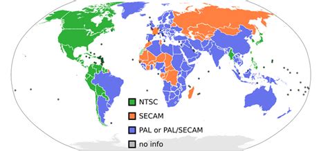 Carte des standards de télévision analogique dans le monde (NTSC, PAL, SECAM)